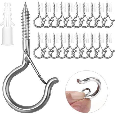 20 Pack Silver Screw Hooks with Safety Ceiling Wall Hooks Screw Hooks for Hammocks, Awnings, Hanging Chairs, Rocking Chairs, Fixed Cable, Wind Chimes (1/5)
