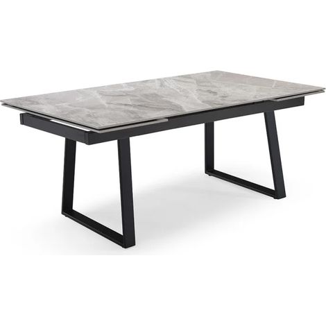 Table extensible 180/260 cm céramique marbré laqué pieds luge - DAKOTA 02 (1/5)