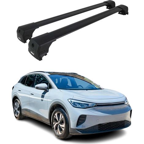OMAC Barres de toit en aluminium pour VW ID.4 2021-2026 – City Crash – ISO/PAS 11154:2006 – Antivol inclus – Charge max 75 kg – 2 barres Noir (1/4)