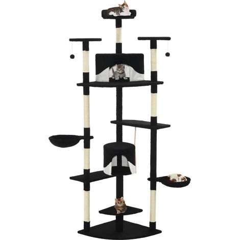 Árbol para gatos rascador caseta para gatos peluche de sisal 203 cm blanco y negro 3702107 (1/5)