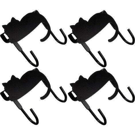 4 pièces Gancho de Hierro para Colgar en Puerta Forma Gato Negro (1/5)