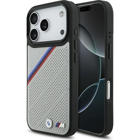 Coque MagSafe BMW M tricolore avec logo métallique pour iPhone 17 Pro - Grise (1/5)
