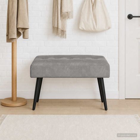 Banc capitonné en velours gris clair avec pieds en métal, 60 x 40 x 45 cm - PANGIVO (1/5)