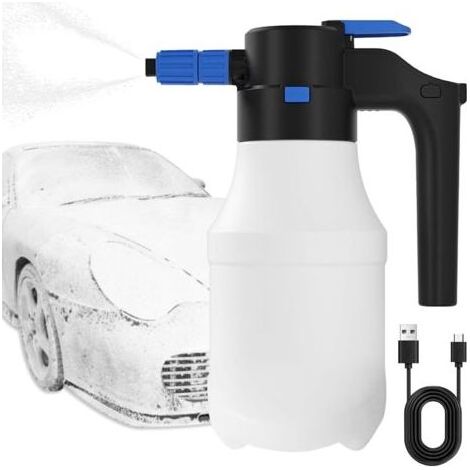Pulvérisateur de mousse électrique 1,5 L, alimenté par batterie, pour lavage de voiture, avec pompe sans fil rechargeable USB 4 500 mAh, blanc