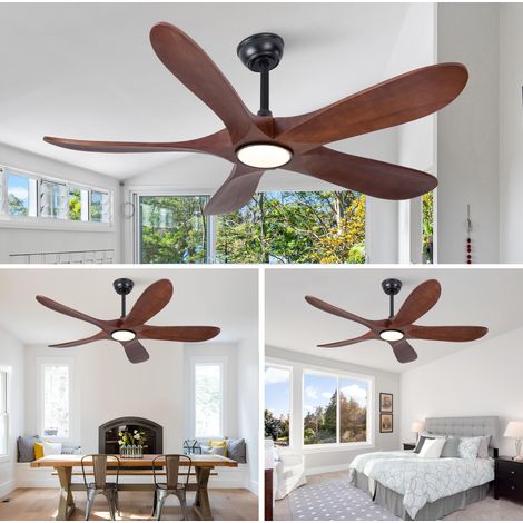Deckenventilator mit Licht 106 cm, Fernbedienung, 6 Stufen, Nussbaum und Schwarz OKMYHOME (1/5)