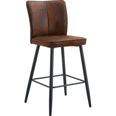 Set aus 2 Barhockern mit Ergonomischer Rückenlehne und Quadratischer Fußstütze, Metall und Stoff, Braun und Schwarz (1/5)