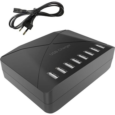 Chargeur USB 40 W, multi-USB à 8 ports, hub de charge avec détection intelligente, station de charge USB multi-ports, pour smartphones, tablettes et autres appareils (1/5)