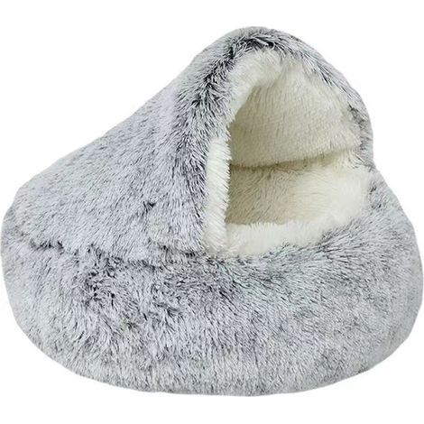 Panier pour chat, gris, fausse fourrure longue, diamètre 40 cm (1/5)