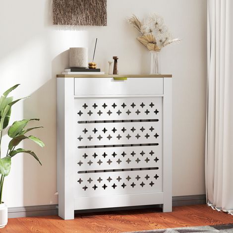 Couvercle de radiateur, cache radiateur avec placard rabattable et étagère supérieur, blanc, 78 x 19 x 95,5 centimètres (1/4)