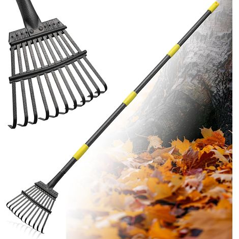 Leaf Rake, 152 cm Garden Rake with Adjustable Handle, Leaf Rake with 11 Teeth and 22 cm Rake Head for Adults and Children to Clean Plants, Lawn and Yard (1/5)