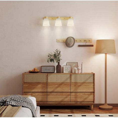 Plafonnier LED 40 W à 3 douilles E27, têtes orientables à 90°, bois naturel HAVRYA (1/5)
