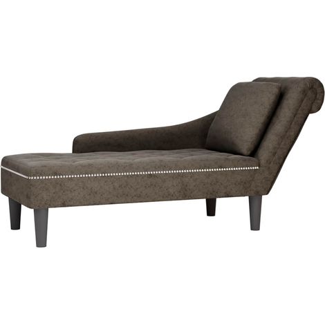Chaiselongue mit Kissen & Rechter Armlehne Grau Kunstleder