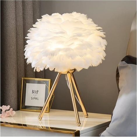 【NX】Tischleuchte LED Feder Moderne Nachttischlampe Dimmbares Licht Dekoration Büro Schlafzimmer G Gold dreifarbiges Licht (1/5)