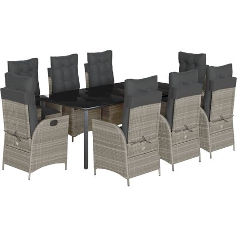 Maison Exclusive - Set Pranzo da Giardino 9pz con Cuscini Grigio Chiaro Polyrattan