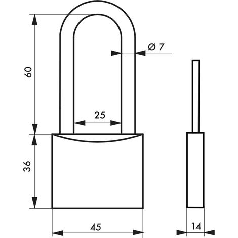 Lucchetto MACH 2 45 mm, corpo in acciaio, arco semialto in acciaio inox, 2 chiavi – THIRARD (1/2)