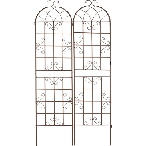 Set di 2 tutori per pomodori grigliato decorativo da giardino 200 x 30 cm in metallo marrone 130012024