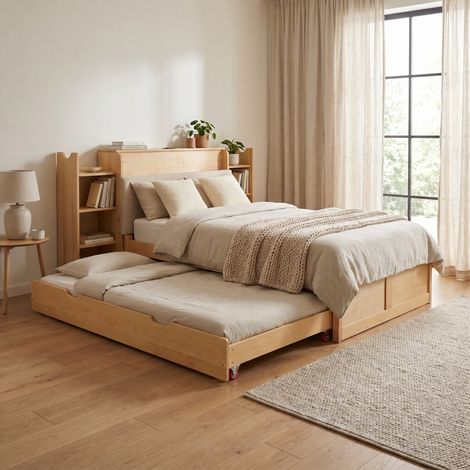 letto contenitore 90x200 con estraibile USB naturale OKMYHOME (1/5)