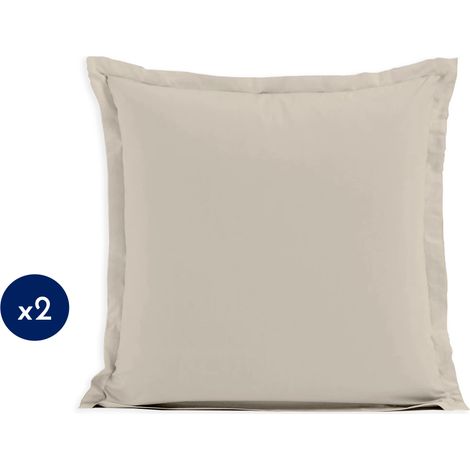 Lot de 2 taies carrées coton 57 fils Beige crème 63x63 cm