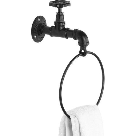 Rustic industrial wall-mounted faucet design black metal towel ring (1/5)