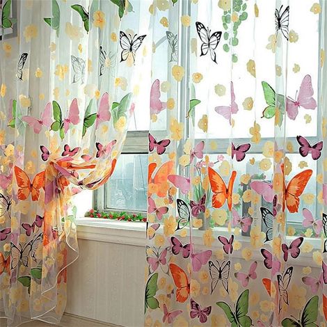 Rideau Voile - Rideau Transparent Avec Motif Papillon - Pour Chambre D Enfant Ou Nursery - 200 X 100 Cm - 2 Pièces (1/5)