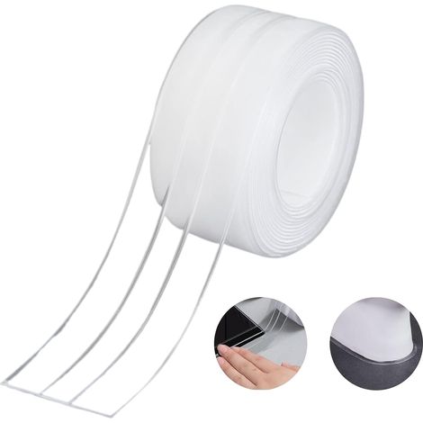 Bande d'Étanchéité,Salle de Bain Joint Double Pli Silicone Blan Ruban Baignoire Auto-Adhésif/Imperméable Mildiou Prévention Cafard pour Cuisine Évier 38mm 3.2m - Transparent (1Pack) (1/5)