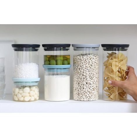 Tarro de almacenamiento de vidrio - Tarro de almacenamiento - Almacenamiento de alimentos - Diseño apilable - 1,1 litros - Transparente (1/5)