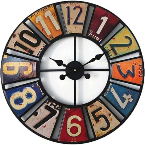 QORVA-Grande horloge murale de jardin extérieure, horloge de jardin ronde antique autocollante avec cadran ouvert, horloge extérieure étanche en métal pour Inte(12 pouces)