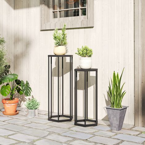 Ensemble de 2 supports pour plantes d'intérieur et d'extérieur. supports hexagonaux en métal pour pots de fleurs. pour jardin. terrasse. balcon.