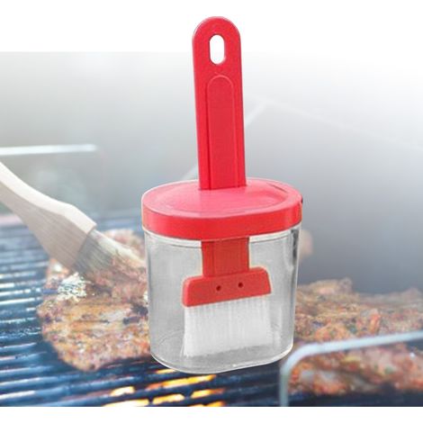 Pinceau à huile en silicone pour barbecue avec flacon, pinceau à crêpes de cuisine, pinceau résistant aux hautes températures pour usage domestique, flacon à miel, flacon à condiments, rose à l'huile. (1/5)