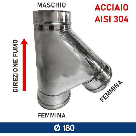 RACCORDO BRAGA A Y 135° IN ACCIAIO INOX PER CANNA FUMARIA VARIE MISURE 23083V 180 (17483)