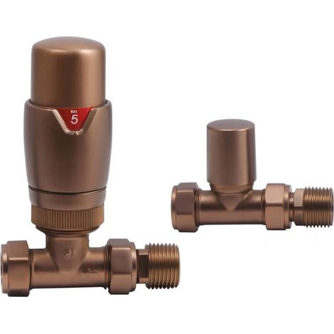 Heatwave Prime Brushed Bronze Straight Thermostatic Radiator Valve Set