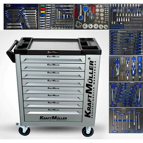 KraftMüller Servante d'atelier KRAFTMULLER KM-8/8 Grise - 8 tiroirs & 1 Porte latérale
