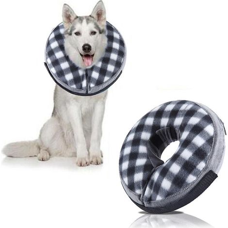 collier Gonflable De Rcupration Pour Chiens Et Chats-l Velcro  Carreaux Noirs Et Blancs, Collerette De Protection Ajustable Cne De Cicatrisation C (1/5)