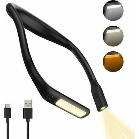 GABRIELLE Lampe de Lecture de Cou Rechargeable Liseuse lampe de cou pour Lire au Lit 3 Couleurs Protection des Yeux, Luminosité Réglables lampe a livre Ergonomique Confortable Flexible pour tricoter R