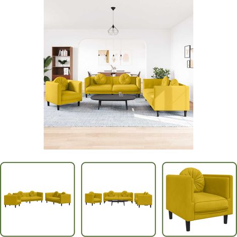 vidaXL Juego de sofás con cojines 3 piezas terciopelo amarillo (1/5)