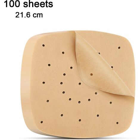 100 feuilles de papier sulfurisé perforé pour friteuse, papier pour cuisson vapeur, papier pour brioches vapeur, papier absorbant l'huile, papier pour friteuse à air chaud, papier pour cuisson à l'hui (1/5)