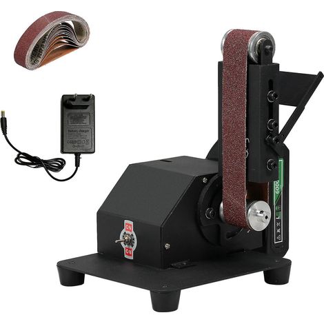 250-W-Mini-Bandschleifer, elektrische Tischschleifmaschine, Schleif- und Poliermaschine, kleiner Schleifer, Schärfer, Poliermaschine – EU-Stecker – 1 Akku – Schwarz