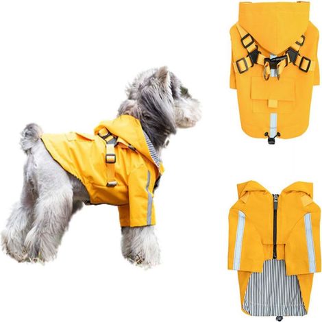 impermeable para perro, con tiras reflectantes, de poliéster TPU, ajustable, para perros pequeños. (1/5)