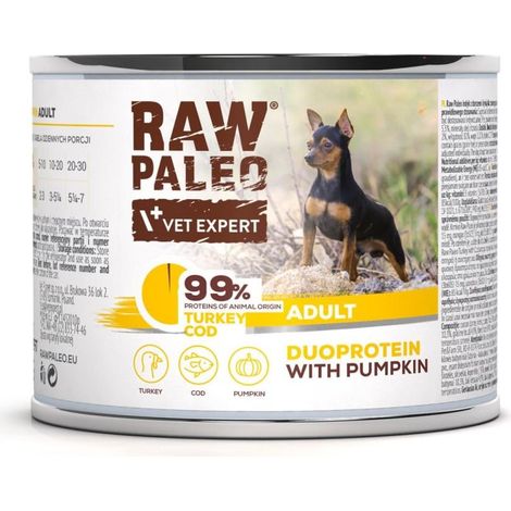 Alimento crudo paleo Adult Duoprotein tacchino/merluzzo per cani adulti 200g