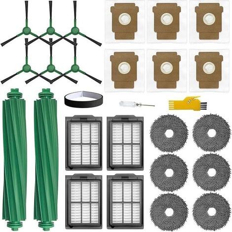 FOREHILLou Zubehör für iRobot Roomba Plus 405 Combo / 505 Combo Saugroboter, 25-teiliges Set: 2 Hauptbürsten, 4 Filter, 6 Seitenbürsten, 6 Wischpads, 6 Beutel, 1 Schutzstreifen (1/5)