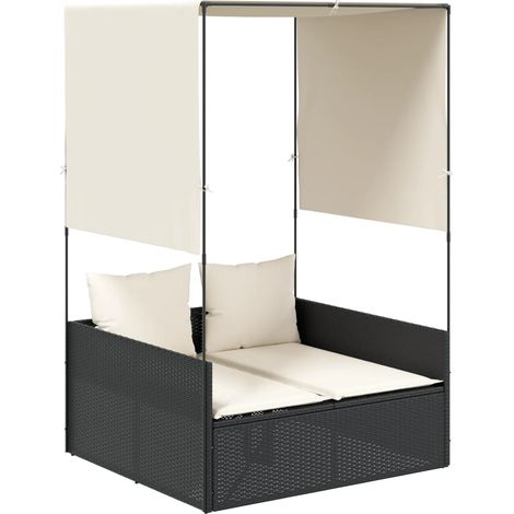 Maison Exclusive - Lettino Prendisole con Tetto e Tende Nero in Polyrattan
