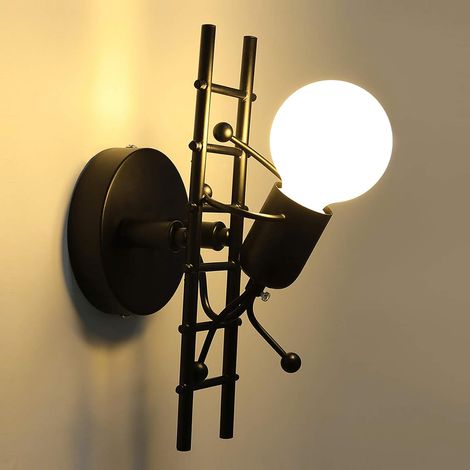 Humanoïde Créatif Applique Murale Interieur Lampe Murale Moderne Lampe de Mur Art Déco Max 60W E27 pour Chambre à Coucher, Chambre D'enfants, Couloir, Restaurant, Escalier, Cuisine, Noir (1/4)