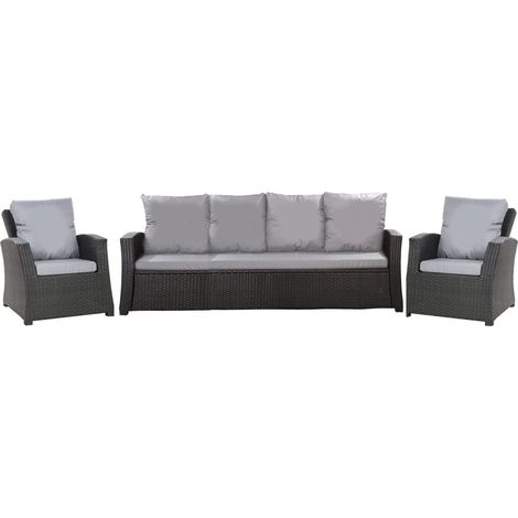 Set coussins pour salon de jardin résine tressée 5 personnes, coussins pour canapé 150x50x7cm, coussins pour fauteuil de jardin 2x50x56cm Gris (1/5)