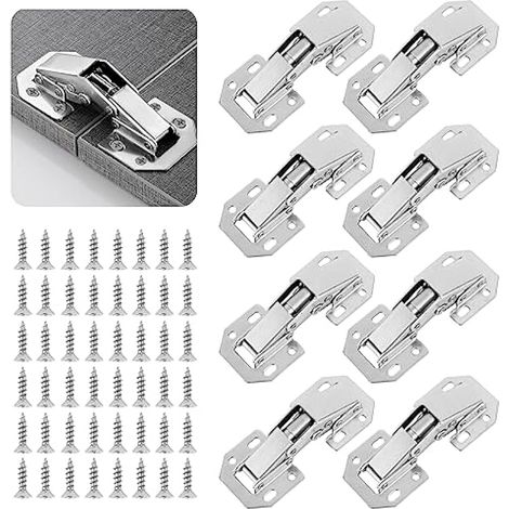 Lot de 8 charnières d'armoire de cuisine, de chambre à coucher, de porte d'armoire pour salle de bain, chambre à coucher, salle à manger, charnières hydrauliques à fermeture douce (48 vis) (1/5)