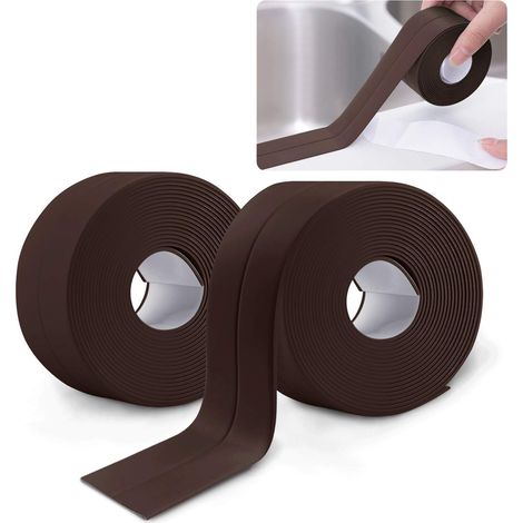2 Rouleaux Bande Etancheite Autocollante Imperméable,PVC Ruban Adhesif de Scellage Mural,Douche,Toilette,Cuisine,Salle de Bains (Marron) (1/5)