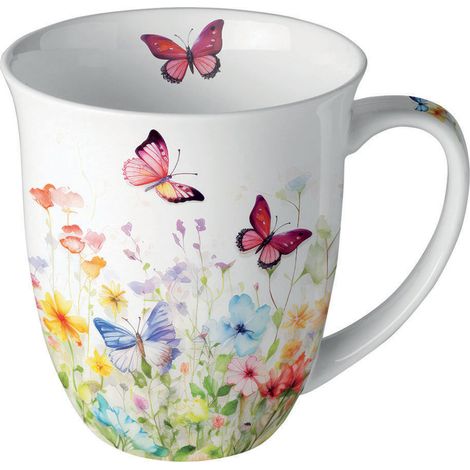 Mug papillons et fleurs en porcelaine fine 400 ml