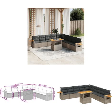 11-tlg. Garten-Sofagarnitur mit Kissen Grau Poly Rattan - Gartenmöbel Set - PE-Rattan Möbel - Outdoor Lounge - Gartenlounge - Terrassenmöbel - Home & Living (1/3)