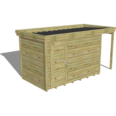ABRI DE JARDIN bois Pin autoclave 27mm - 4,44x2,14m / 9,5m2 - Bac acier - Plancher bois