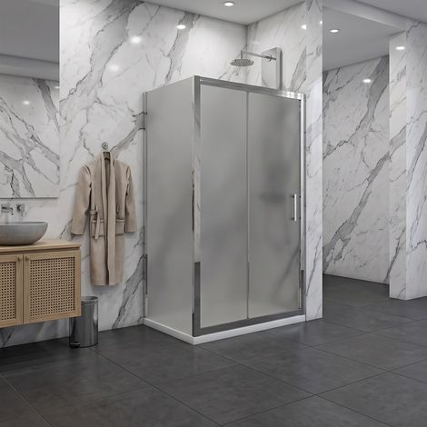 Porta scorrevole con lato fisso in vetro temperato opaco 6mm H190 profili cromo - PORTA 160 CM - FISSO 90 CM (1/3)