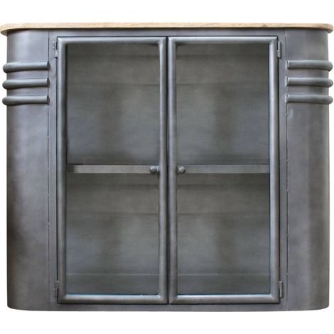 Made In Meubles – Buffet vitrine en métal Locker – Dimensions 89x105x39.5cm – Plateau en manguier – Style industriel élégant – Portes vitrées décoratives (1/5)